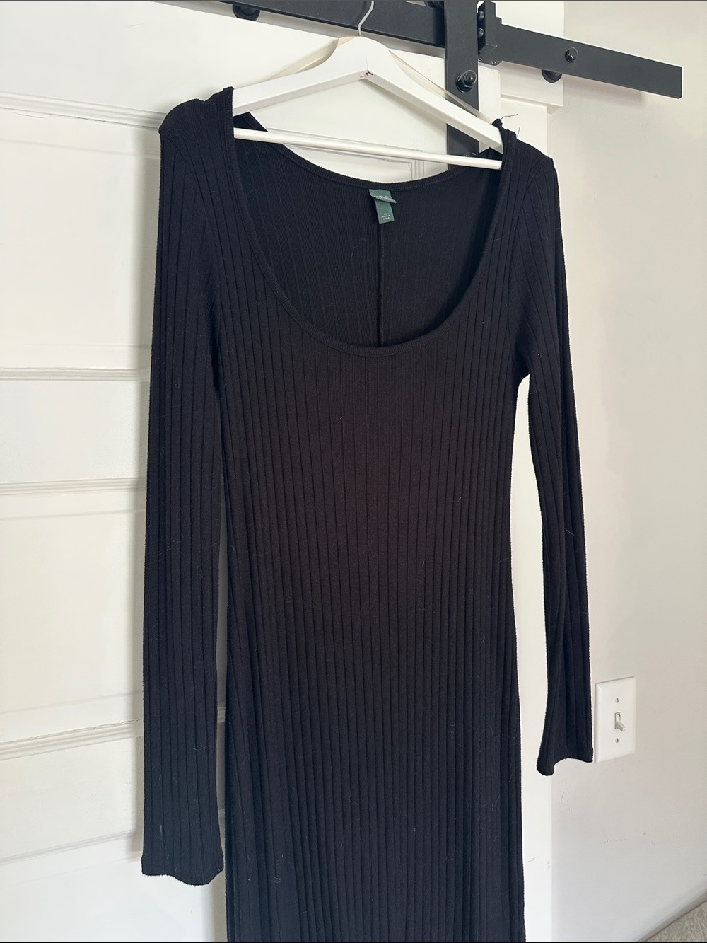 wild fable Black Ribbed Long-Sleeve Maxi Dress